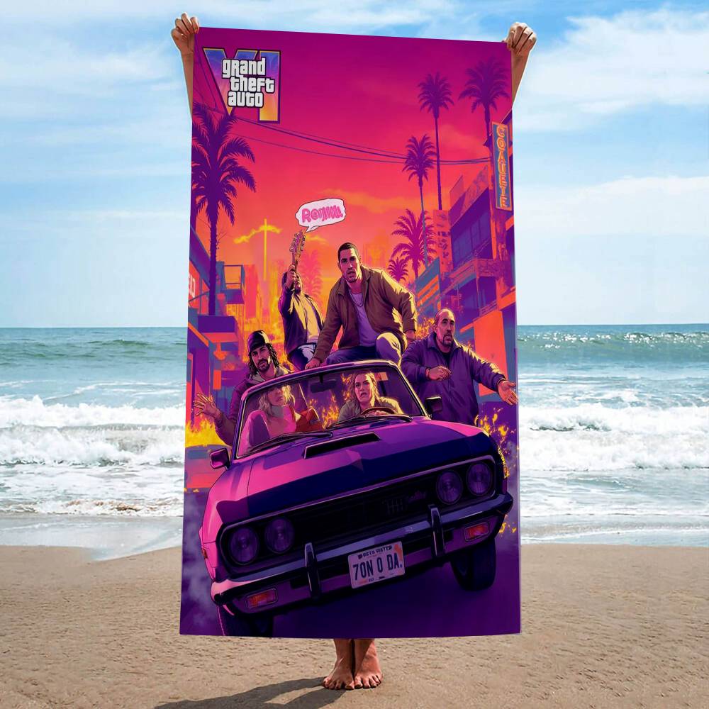 G-Grand T-Theft A-Auto VI Game Microfiber Blanket Quick Drying Beach Towels Oversized Printing Super Absorbent Pool Towel