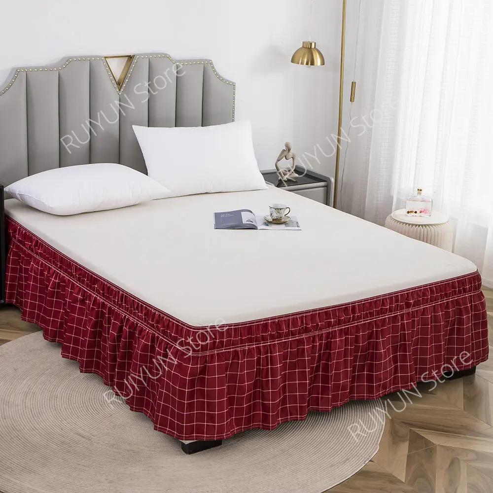 Home Plaid Bed Skirt Without Surface Elastic Band Bed Skirt Wrap Around Ruffled Bed Skirt Couvre Lit Twin /Full/ Queen/ King