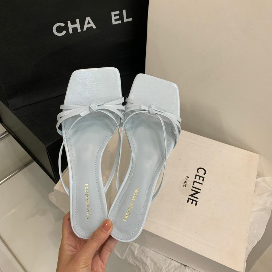 Women's Shoes Korean Style ElegantThinBelt Square ToeSmall Wedge Heel Slide Sandals Open ToeOne-Strap Slippers Outdoor Wear White Sandals