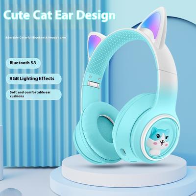 Светящаяся гарнитура с кошачьими ушками, Bluetooth-гарнитура, сабвуфер, игровая киберспортивная беспроводная гарнитура