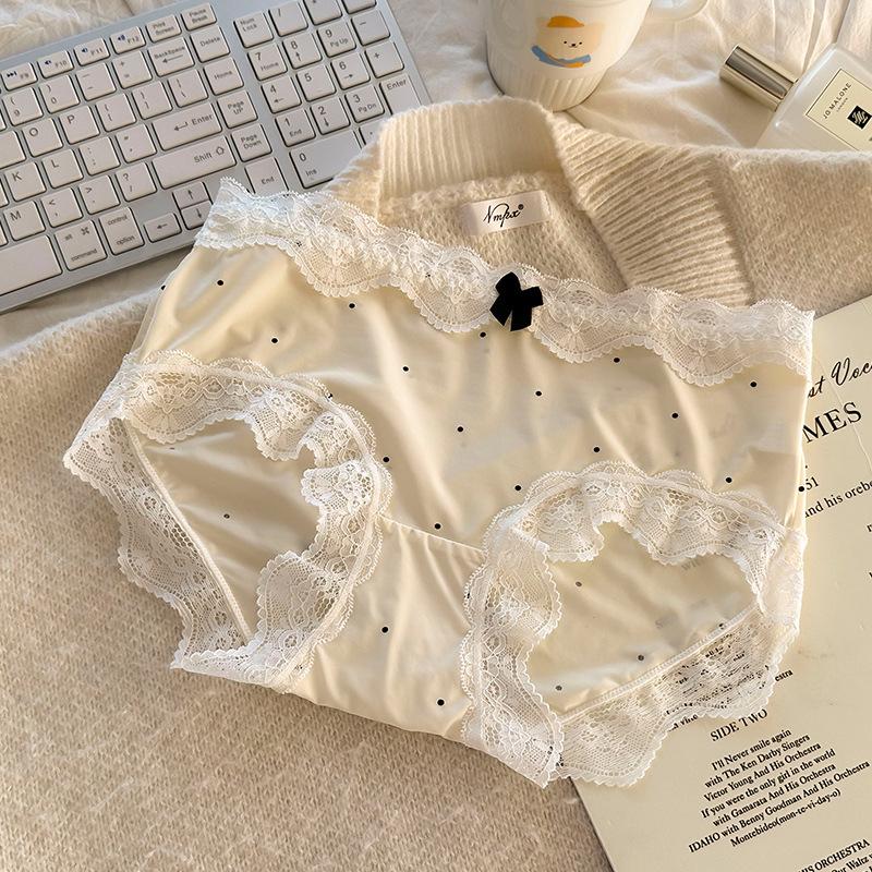 Lace Ice Silk Underwear Panties for Girls Women Pure Cotton Crotch Bowknot Ladies Briefs