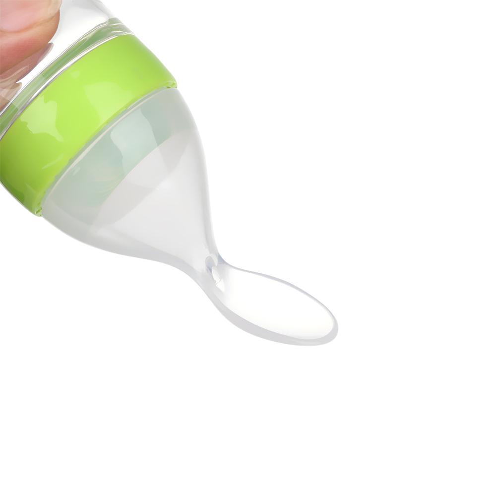 90ML Silicone Squeeze Milk Bottle With Spoon Food Rice Feeder Feeding Bottle