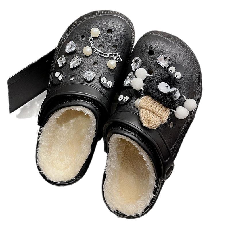 Хлопковые туфли с отверстием для шнурка женские осенне-зимние новые милые маленькие брикеты верхняя одежда толстая подошва теплый бархат сделай сам зима