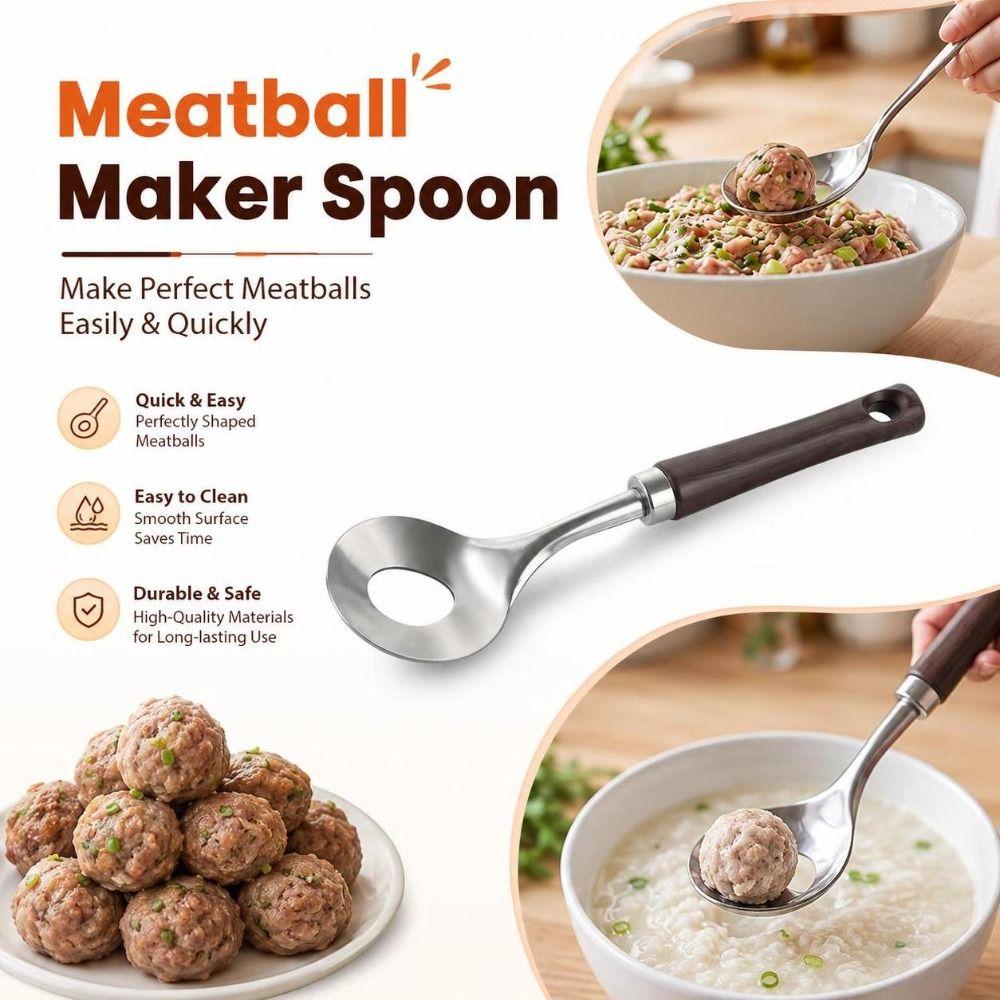 Wood Grain Handle Meatball Scoop Round Spoon Head Kitchen Meatball Tool Home Kitchen