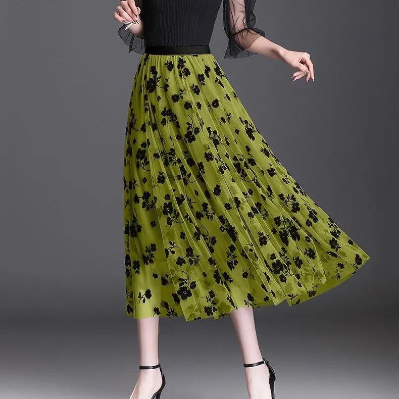 Женская летняя юбка из тюля Элегантная повседневная юбка-миди из сетки свободного кроя