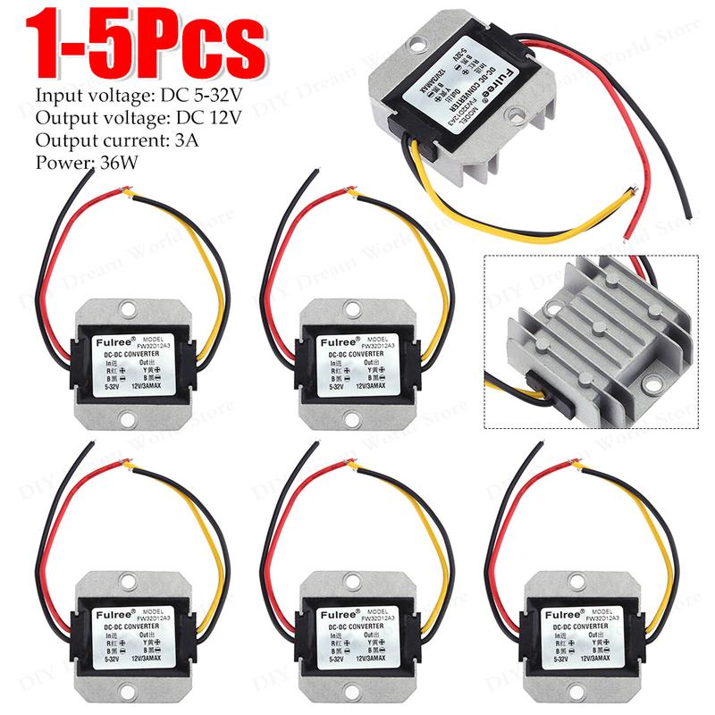 1-5PCS DC-DC 5-32V to 12V 3A Automatic Voltage Stabilizer Power Converter Regulator Intelligent Boost Depressurization Heat Diss