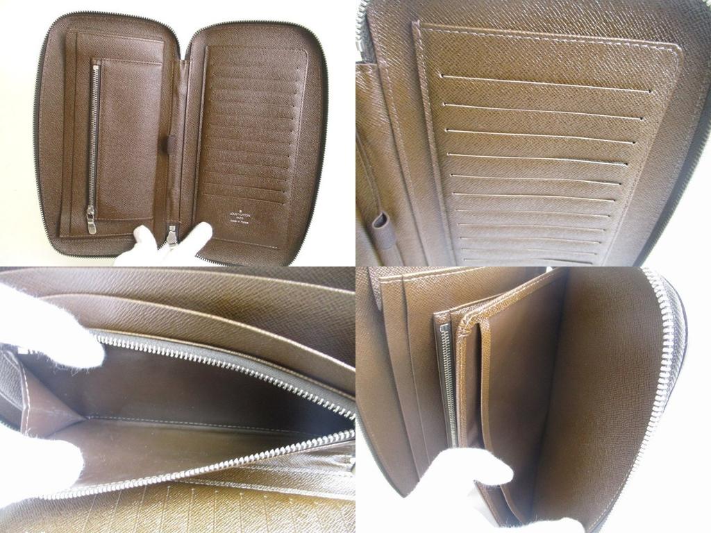 Оригинальный кошелек LOUIS VUITTON Taiga из кожи темно-коричневого цвета на круговой молнии, дорожный кейс #a856, восстановленный