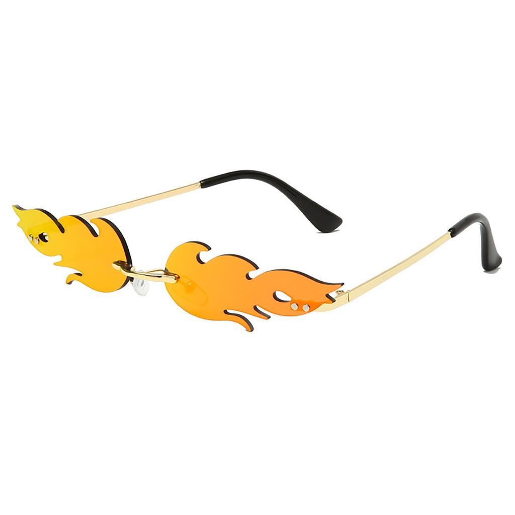 (проектор)Модные забавные очки в маленькой оправе, красочные солнцезащитные очки без оправы с металлическим пламенем