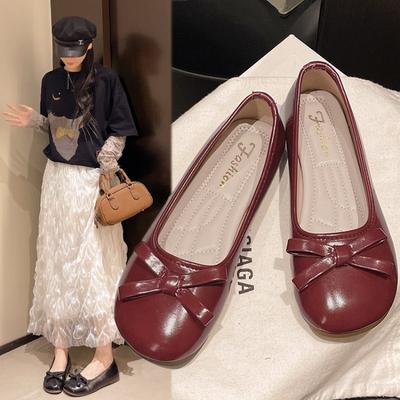 Модные балетки женские из лакированной кожи, тонкие туфли, повседневные лоферы слипоны на мягкой подошве, милые туфли-лодочки с круглым носком и бантом, обувь для девочек в стиле Лолита