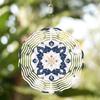 Vintage Blue Floral Wind Spinner 25cm Laser Cut Metal Hanging Decor 360 Rotating Hook for Garden Indoor Outdoor All Seasons Halloween Thanksgiving