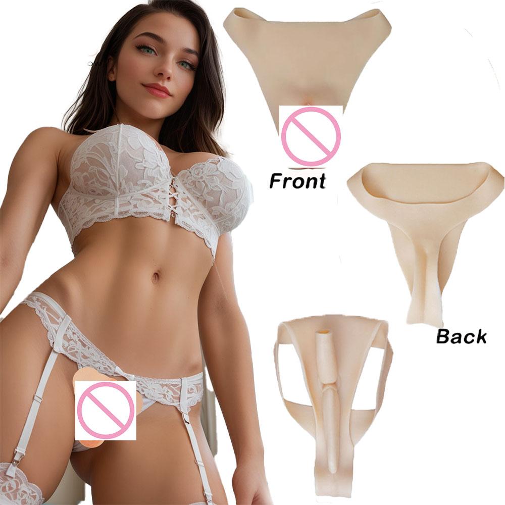 Мужское силиконовое нижнее белье стринги Искусственная вагина Силиконовый материал, Мужские счастливые реквизиты Новый костюм для косплея для смены с мужчины на женщину