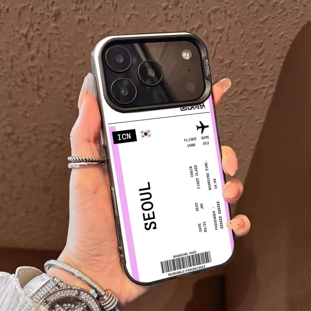 Boarding Pass Plane Ticket  Phone Case For iPhone 17 16 15 14 13 12 11 Pro Max Plus Silver candy Matte Cover