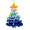 Handmade Knitted Christmas Tree Ornament with Multi-Layered Crochet Design Golden Bells Star Top Pom Pom Decor Holiday Decor