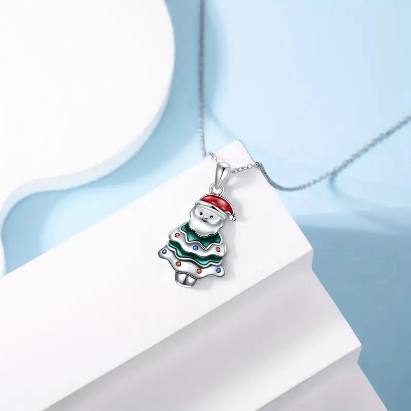 Christmas Santa Geometric Pendant Necklace With Micro Inlaid Alloy For Holiday Celebration