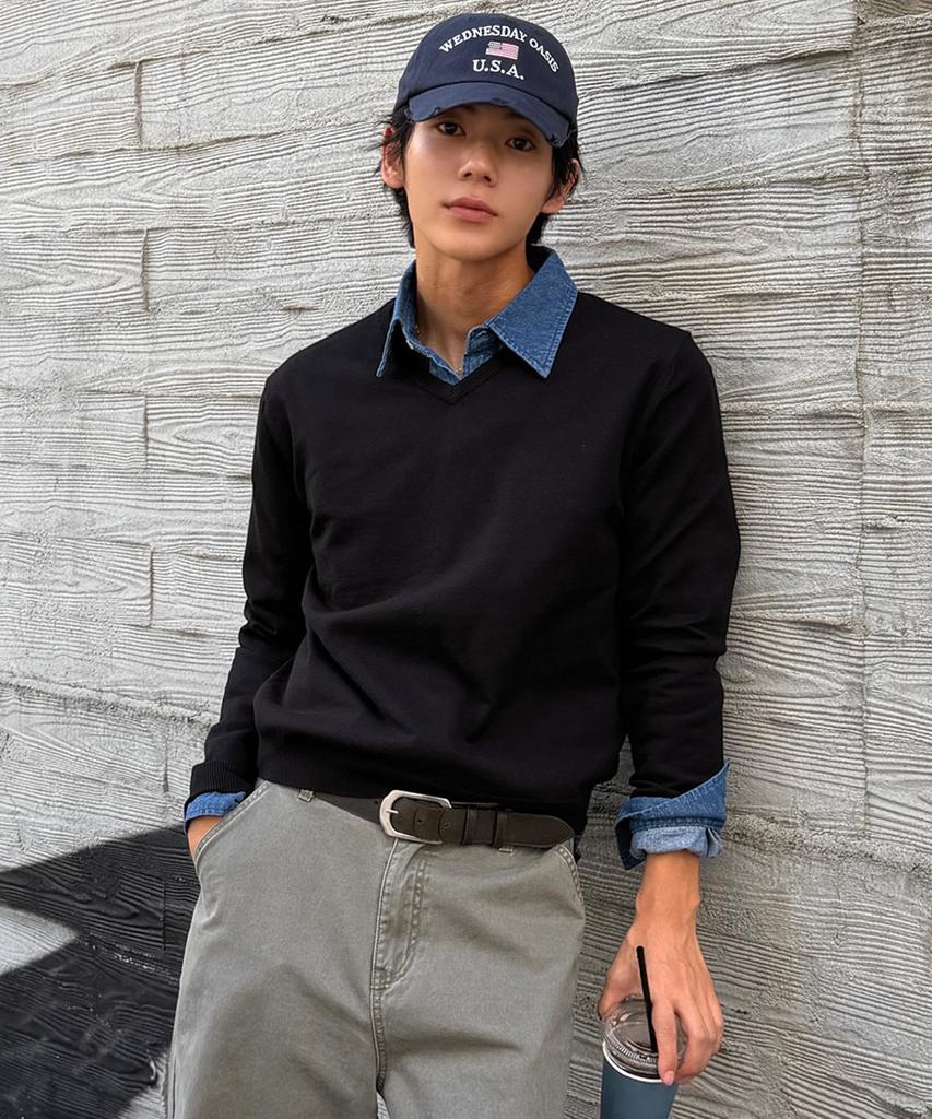 WEDNESDAY OASIS Washable Soft V-Neck Knit_Black(Wcb6Kn104)