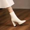 2024 New Women Ankle Boots Female Zip Autumn PU Square Toe Ladies Shoes Fashion Chelsea Short Boots Chunky High Heels Booties