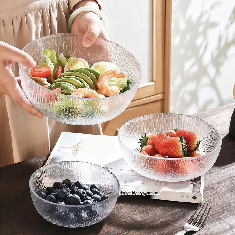 Hammered Clear Glass Salad Bowl
