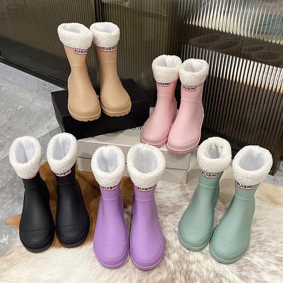 Женские водонепроницаемые ботинки средней высоты, новая модная нескользящая обувь с коротким голенищем, теплая резиновая обувь для дождя, обувь для воды