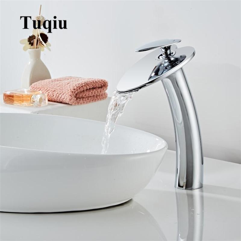 Смеситель для раковины, никелевый смеситель для водопада, латунный матовый золотой смеситель для ванной комнаты, смеситель для раковины, смеситель для горячей и холодной воды