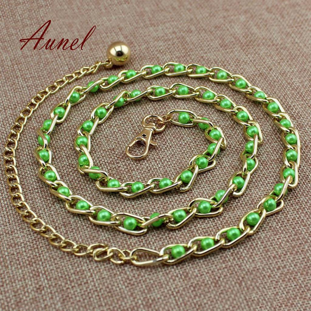 Vogue металлический тонкий пояс-цепочка с бусинами и завязками на поясе