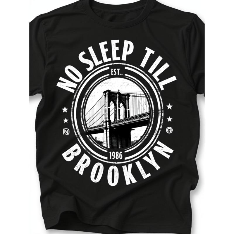Мужские футболки, Футболка с круглым вырезом No Sleep Till Brooklyn с принтом, Повседневная простая летняя охлаждающая футболка, Подарок для членов семьи