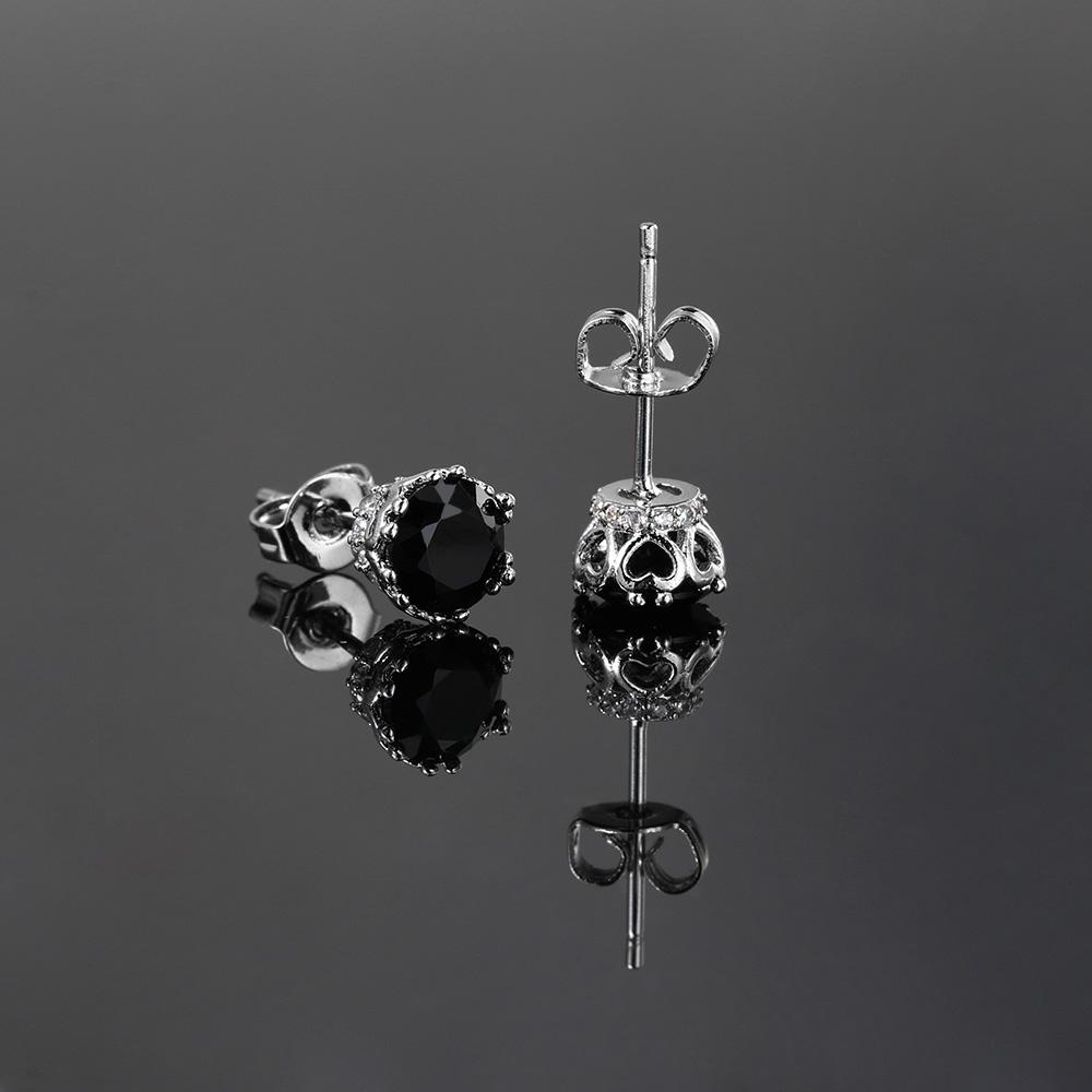 Stud Earrings Unisex Ear Piercing for Men Women 6mm Black Zircon Stylish Simplicity Silver Color Hip Hop Jewelry Gifts Wholesale