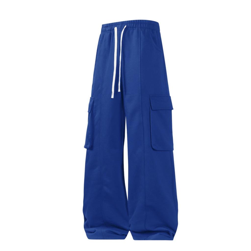 Men's And Women's Casual Solid Color Drawstring Trousers, Men's Loose Sporty Multi-pocket Straight-leg Work Pants