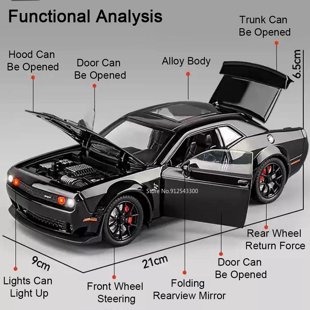 1:24 Scale Hellcat Charger Car Model Toy Music Light Pull Back Metal Diecast Doors Opened Sports Cars Toys for Children's Gifts