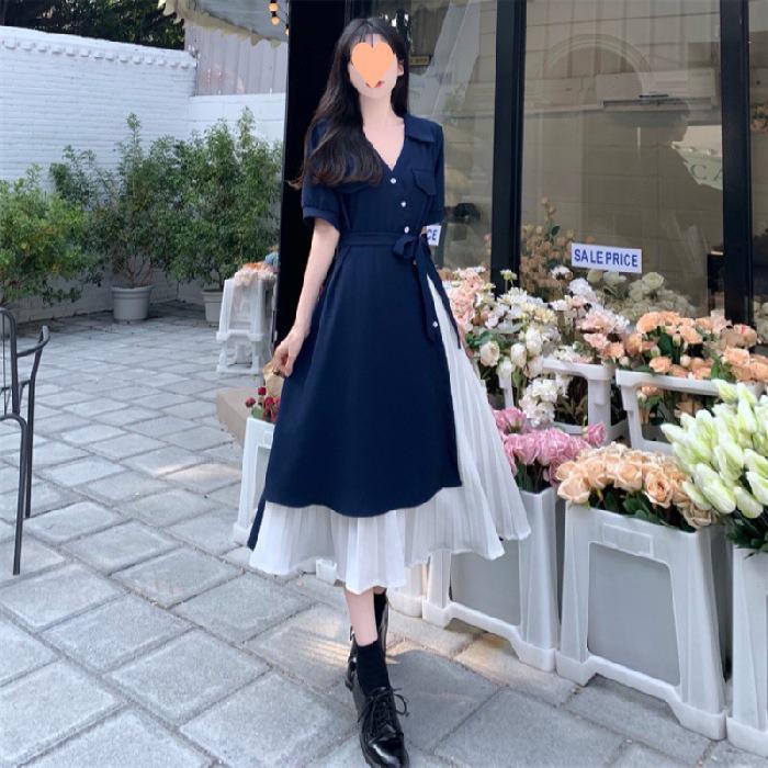 Элегантное платье-рубашка из двух частей с V-образным вырезом - летняя длинная юбка с французским литературным принтом