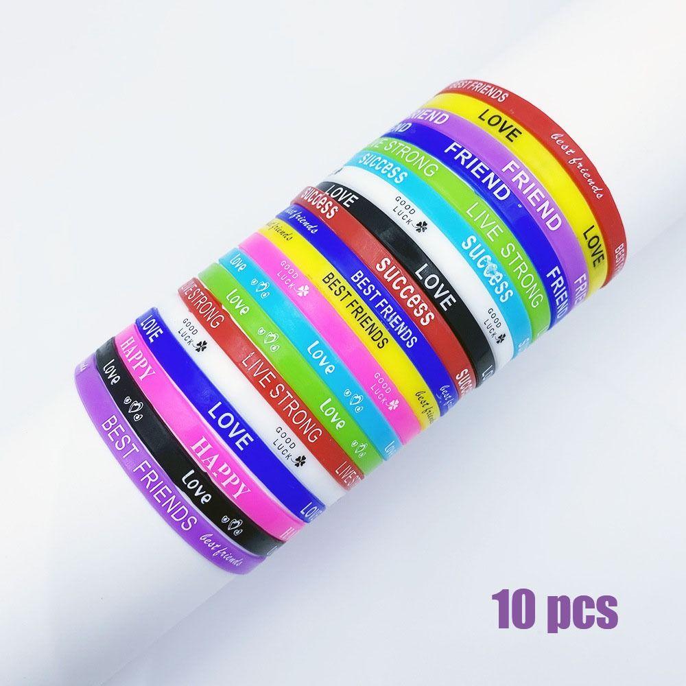 10pcs Letter Sports Silicone Bracelet Elastic Wristband New Wrist Strap Jewelry Gift
