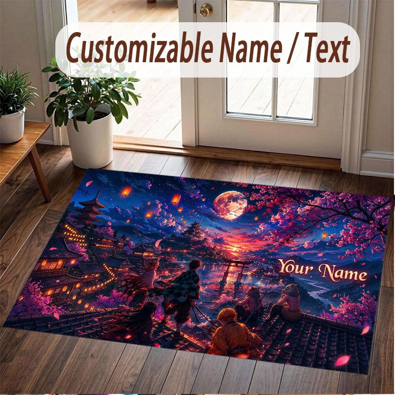 Custom Name Crystal Velvet Rug,Demon Slayer Comfortable Anti Slip Floor Mat For Room Decoration