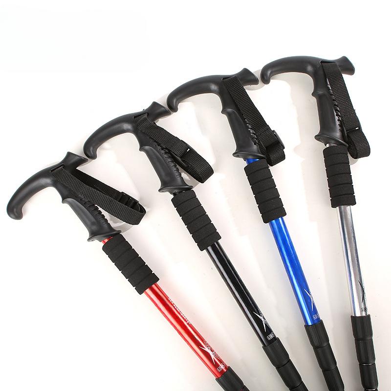Четырехсекционная складная треккинговая палка с Т-образной ручкой, сверхлегкая телескопическая трость для путешествий на открытом воздухе из алюминиевого сплава