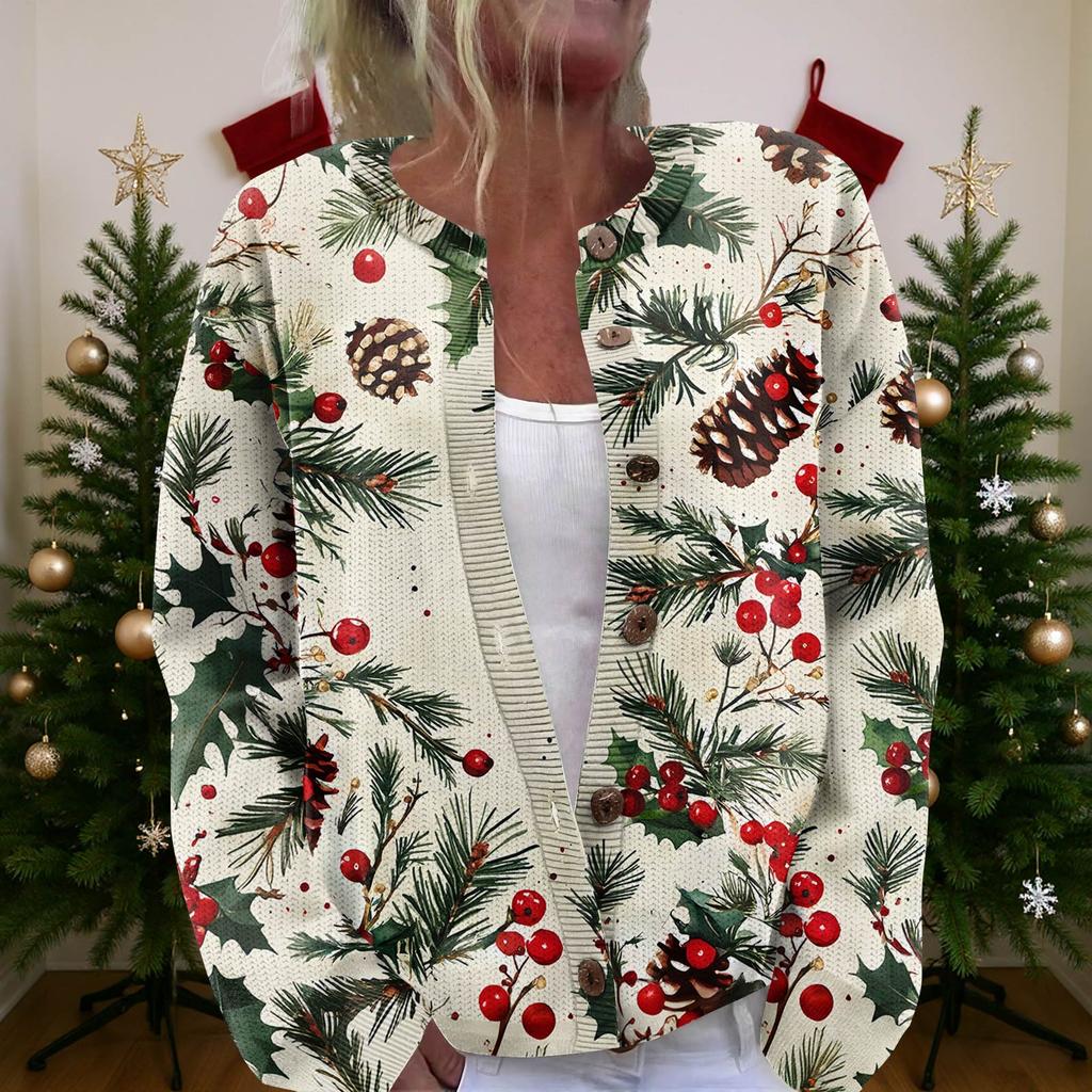 Женский рождественский свитер Милый забавный рождественский свитер Осень и зима Свитер с длинным рукавом вязаный