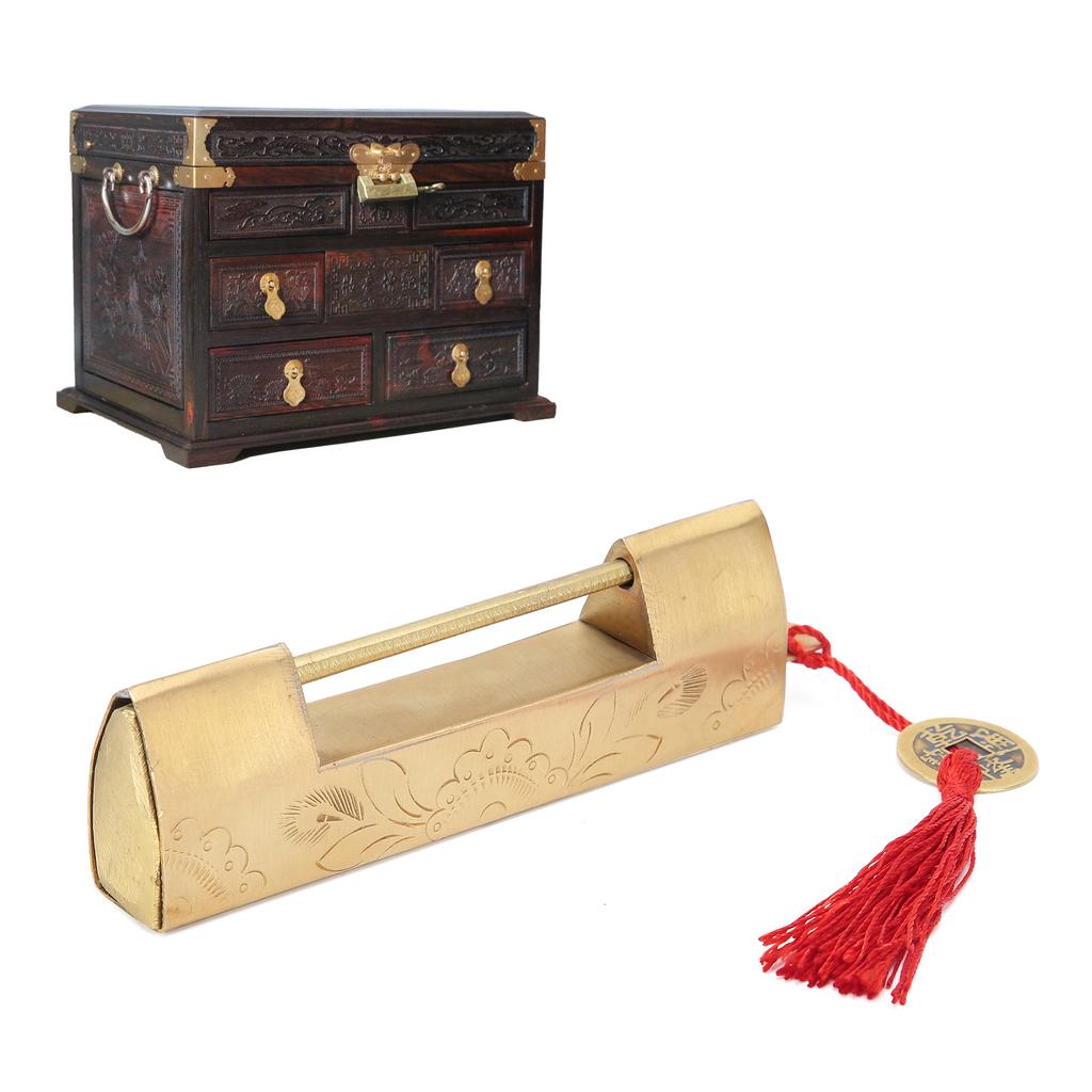 Латунный замок с ключом 6,5 см, антикварный китайский стиль, резной навесной замок для шкатулки для драгоценностей, шкафа