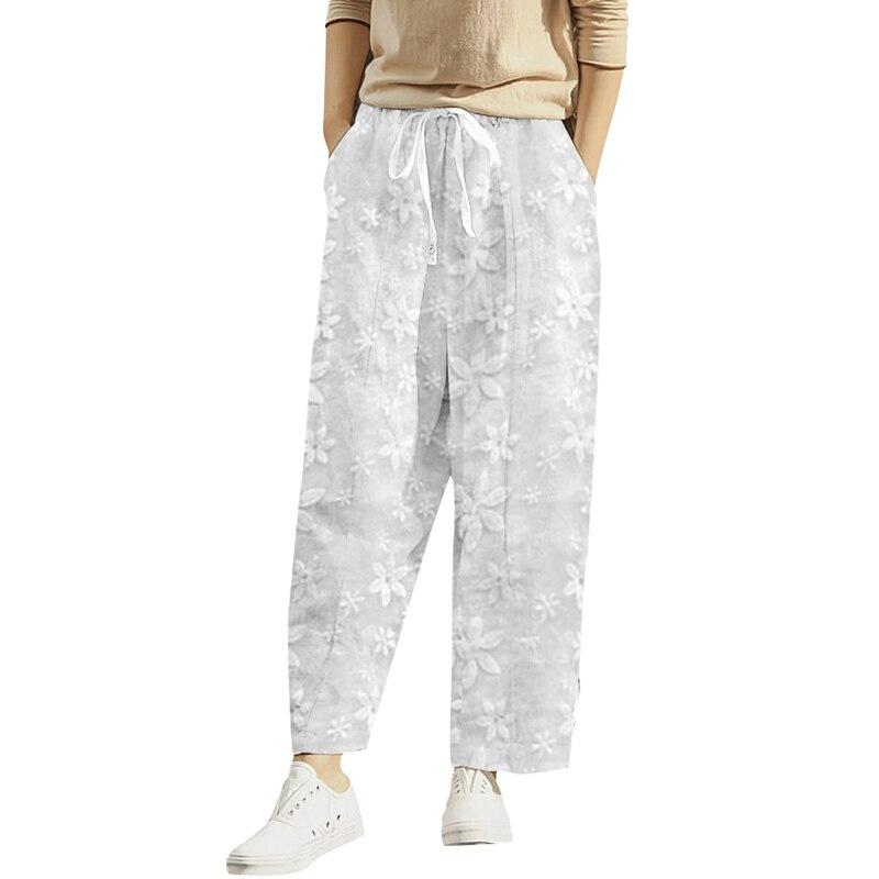 Повседневные брюки до щиколотки со шнуровкой и вышивкой, женские элегантные белые брюки с эластичной резинкой на талии, уличная одежда, брюки Spodnie 26162