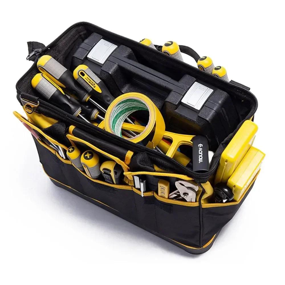 Yellow 1681D Oxford Electrician Tool Bag, 11/16/18/11 Inch, Waterproof Wear-Resistant Heavy-Duty Tool Storage Organizer