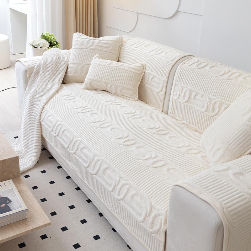 Подушка для дивана в кремовом стиле Four Seasons Universal Non-Slip Light Luxury Cushion Plush Non-Slip All-Inclusive Sofa Cover