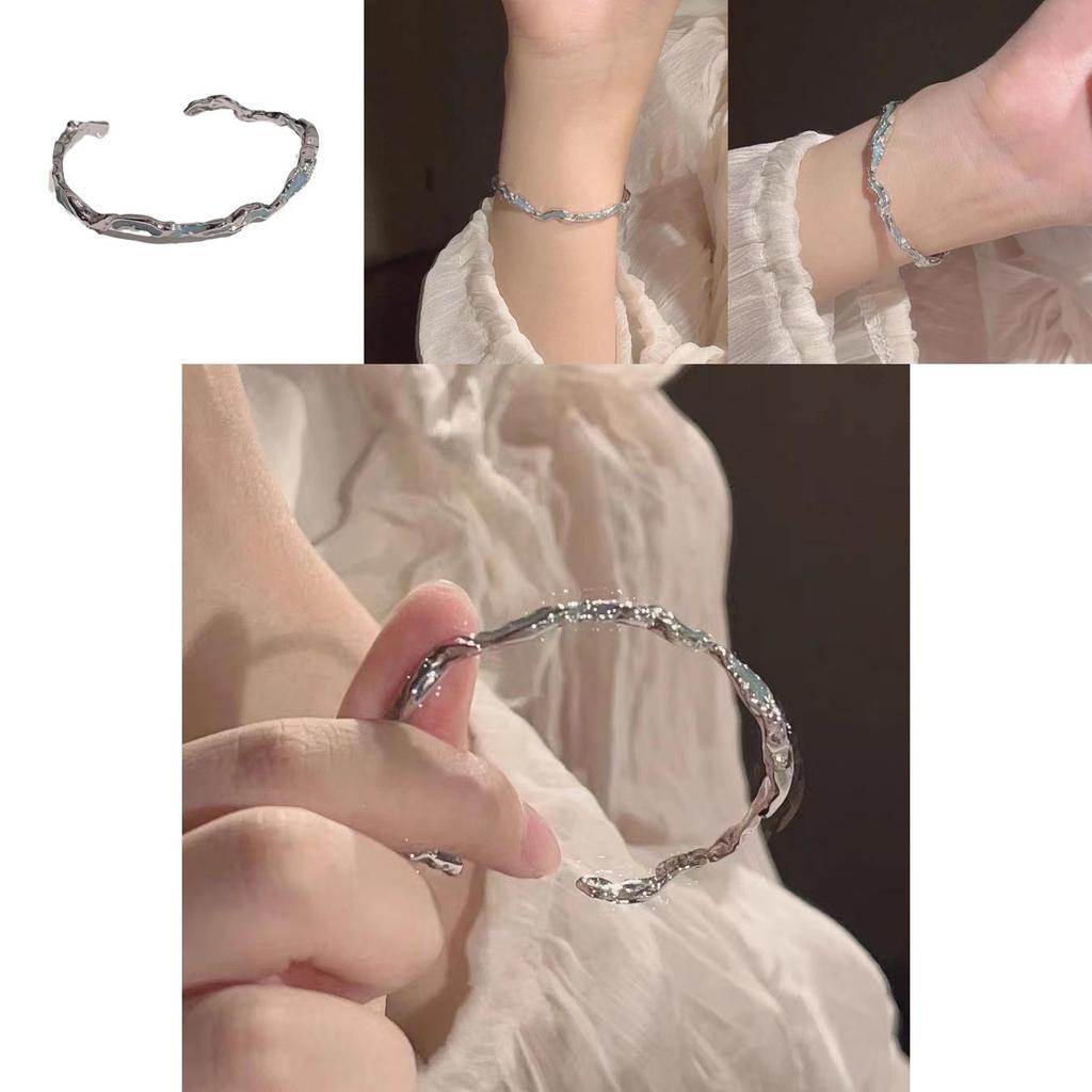 Elegant Blue Wave Bracelet For Women Fashionable Alloy Jewelry With A Chic Geometric Design