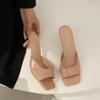 Patent Leather High-heeled Cool Slippers Women's 2025 Summer New Versatile Thin Heels Square Toes Sexy Outer One-word Slippers
