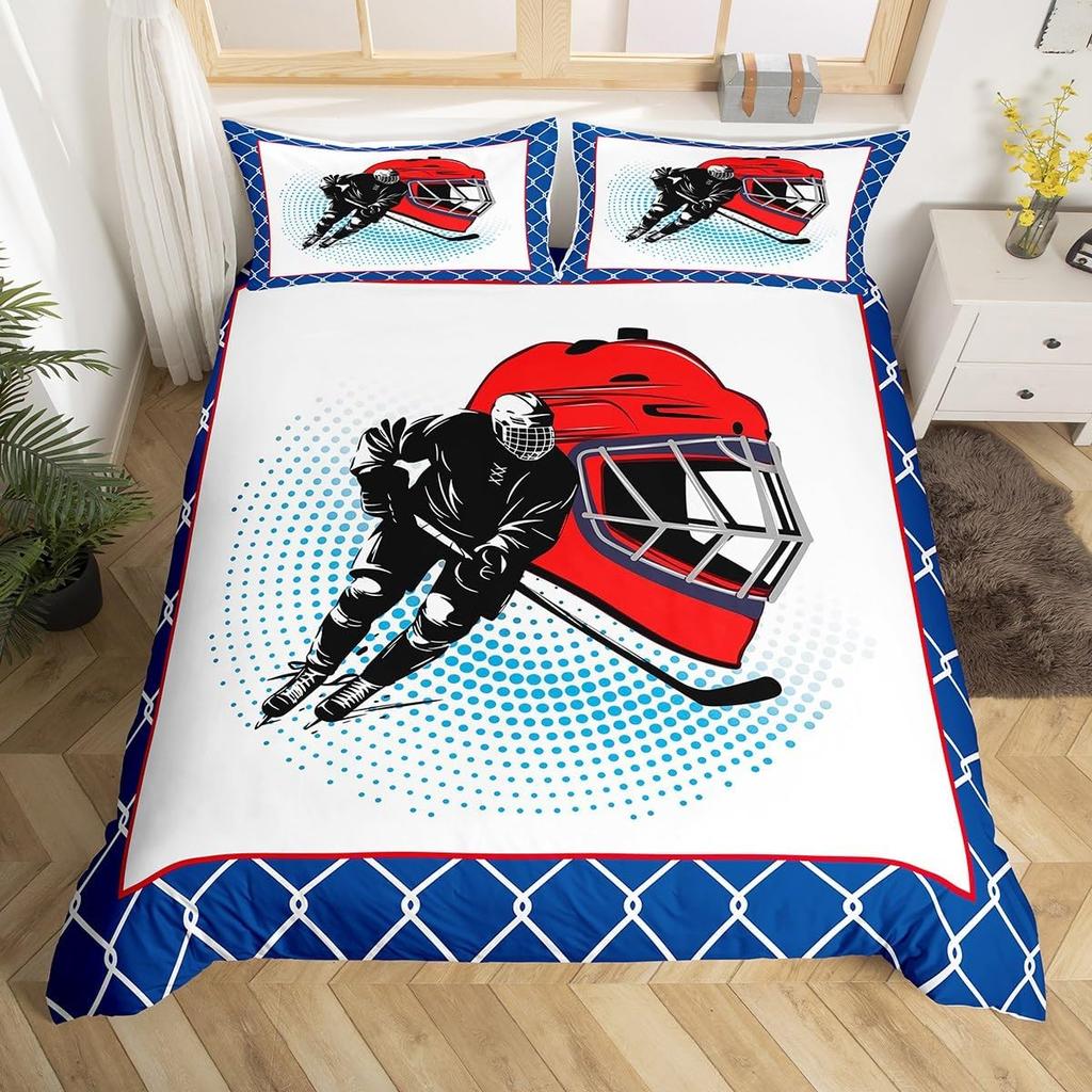 Пододеяльник для хоккея с шайбой Твин Квин для детей мальчиков девочек юношей Зимние ледовые виды спорта Игры Пододеяльник Шлем Коньки Постельный комплект
