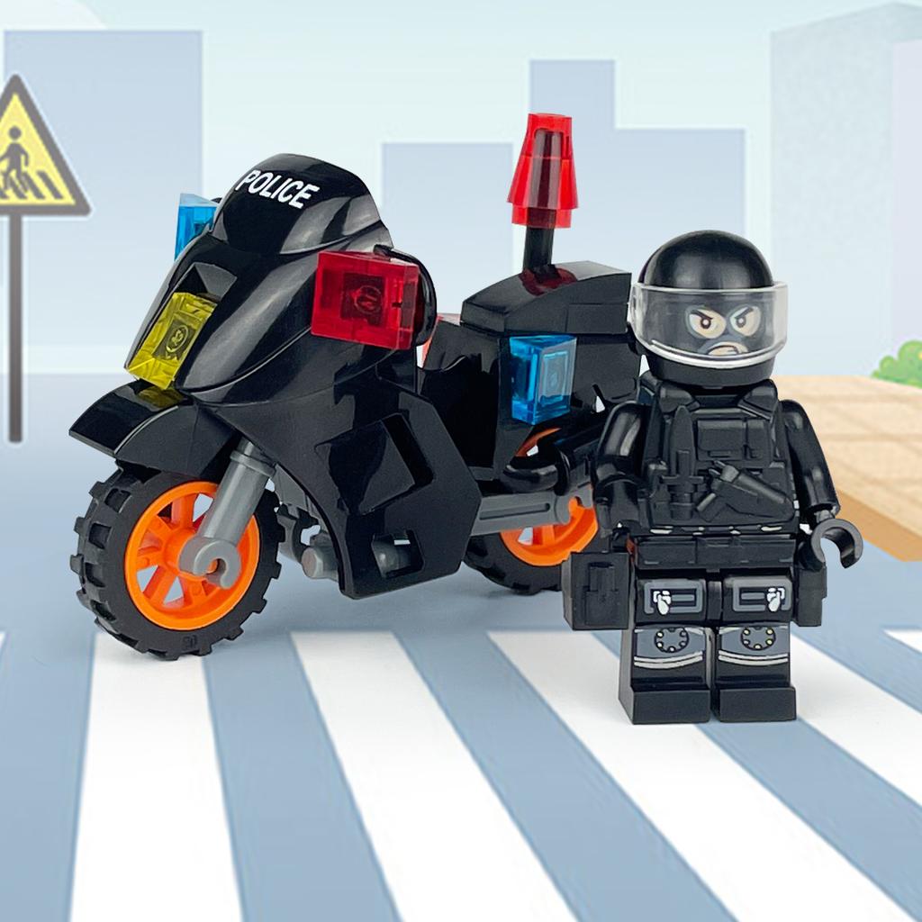 10706A Patrol Motorcycle Black Car Model Children's Building Blocks Toy City Police
