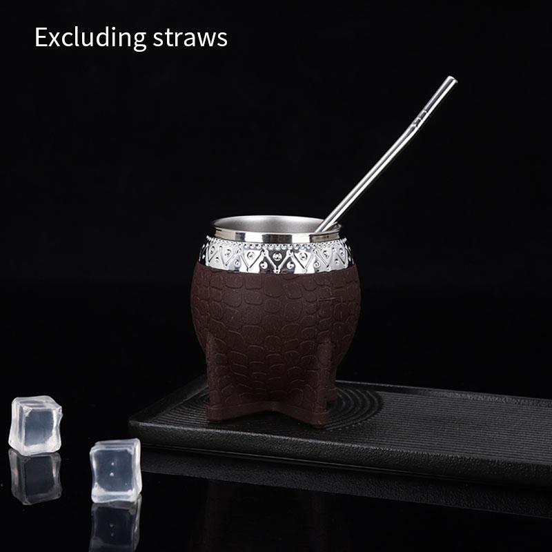 Кружка для парагвайского чая из нержавеющей стали с двойными стенками, стеклянная кружка с плоским дном, кофейная кружка с соломинкой, текстура черепашьего панциря, чашка-яичная скорлупа