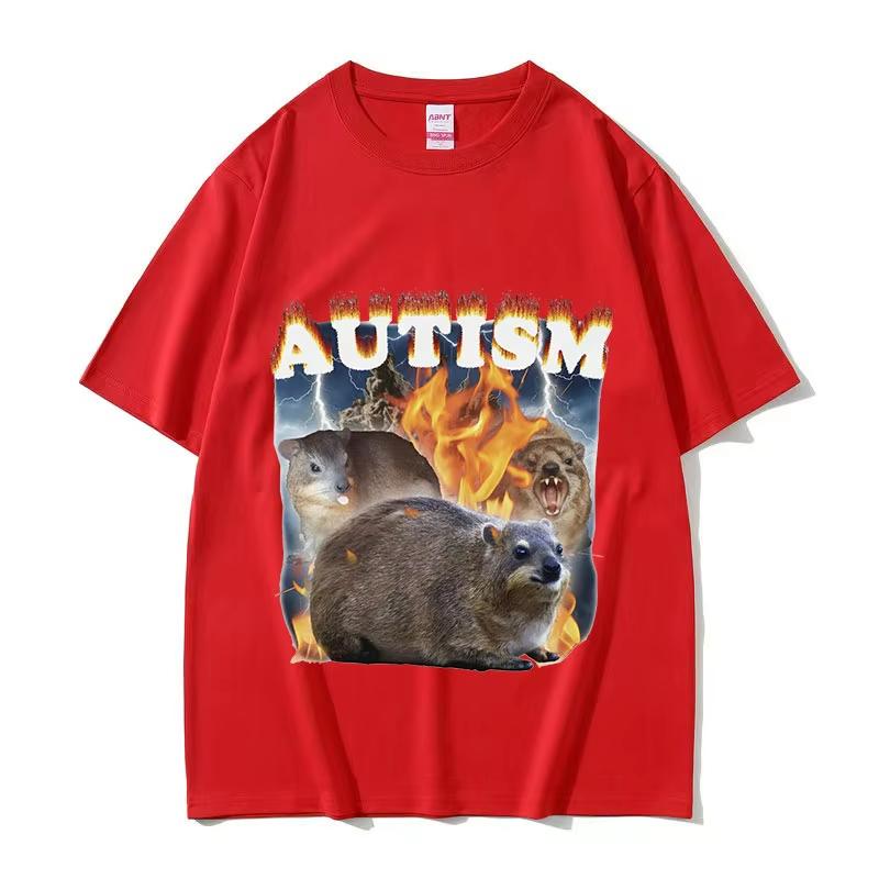 Funny Autism Hyrax Meme T Shirt Men Fashion O-Neck High Quality Fashion T-shirts Unisex Retro Oversized Cotton T-shirt
