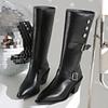 Женские высокие сапоги с острым носком до колена на массивном каблуке, модная обувь, новый тренд, зимние туфли-лодочки, готические женские ботинки челси