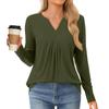 Women's Fashion Casual Long Sleeve Shirt Solid Color V Neck Up Tops