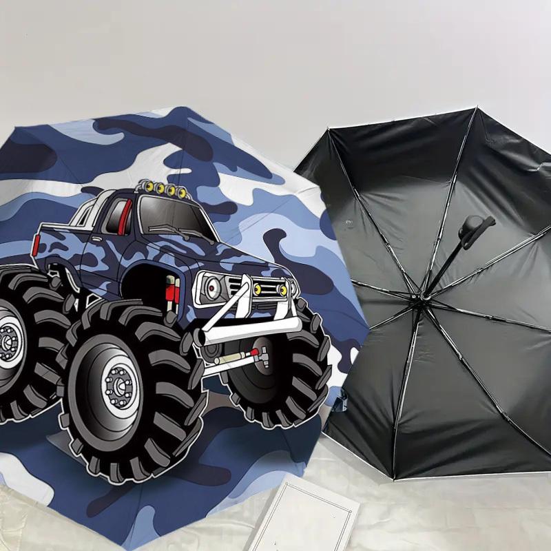 1pc Monster Truck Camouflage Pattern Umbrella with Plastic Handle,Suitable for All Seasons Home Travel Outdoor UmbrellaDD633