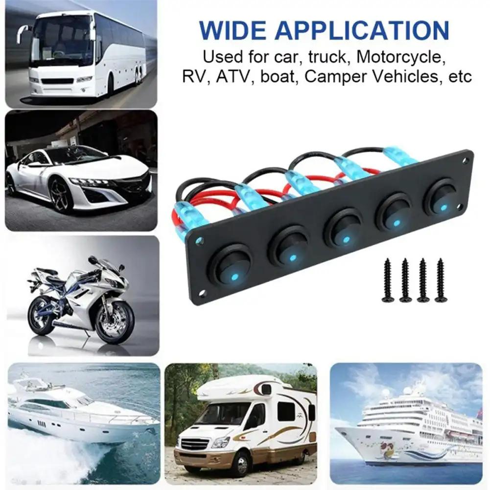 12 В 1-5 Gang Универсальный тумблер Панель USB Автомобиль Лодка Морской Автофургон Грузовик Синий светодиод Стильные аксессуары Морской кулисный переключатель