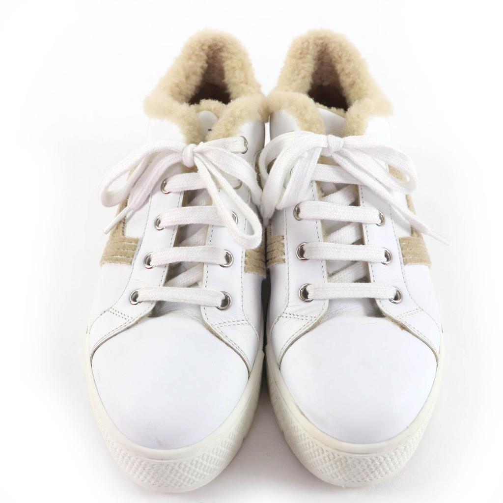 Great HERMES Low cut sneakers Dare H logo design mouton leather White beige 38 Used