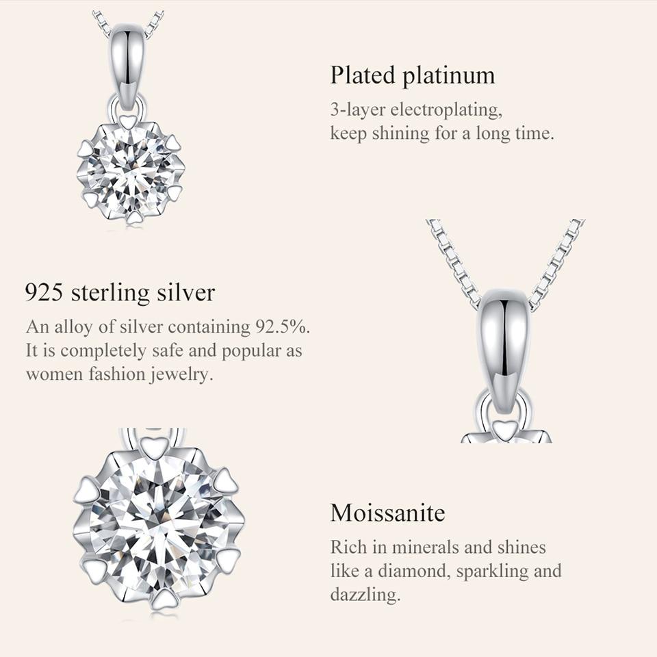 BAMOER D Color VVS1 EX 1.0CT Moissanite Pendant Necklace for Women 925 Sterling Silver Wedding Engagement Gift Fine Jewelry
