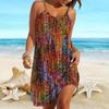 Beach Wear Mini Dress Print Colorful Graffiti Boutique Camisole Skirt Casual Modern Dress Sleeveless Loose Fit Outdoor Daily Summer